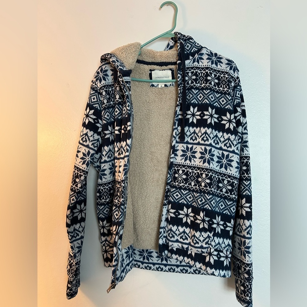 Aéropostale Sherpa Lined Fair Isle Zip Hoodie Jacket – Size M - Picture 6 of 15